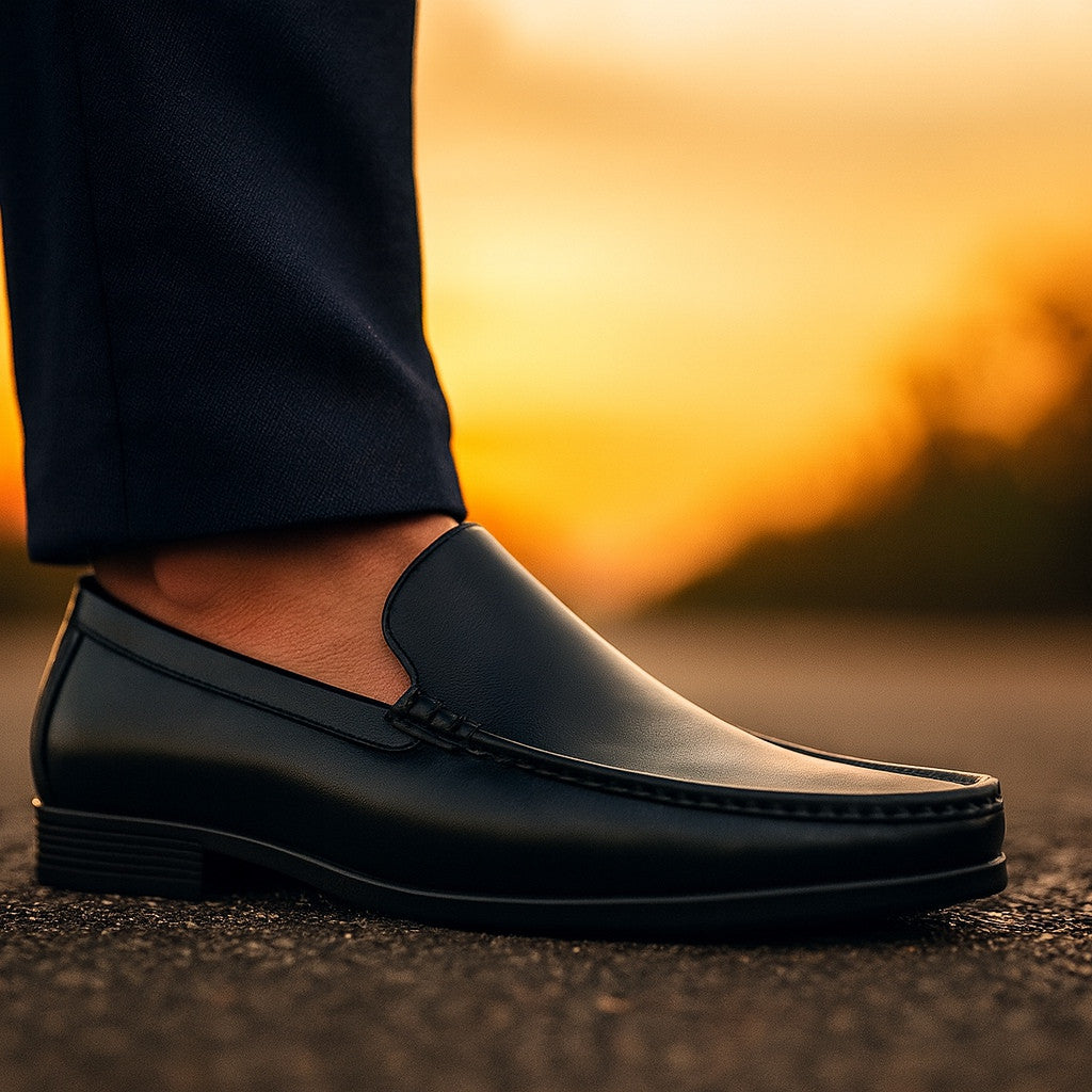 Marco Ferrara Mens Tripp-1 PU Leather Slip On Moccasin Casual Dress Shoes- Black
