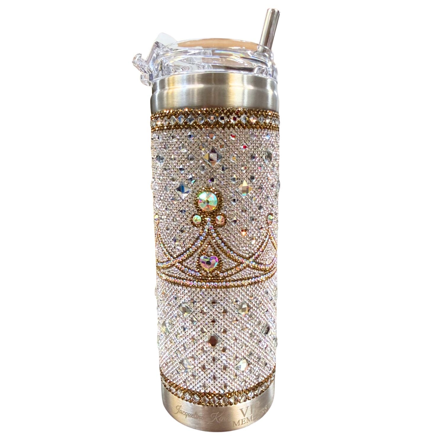 Jacqueline Kent Crystal Crown VIP 20 oz Crystal Drink Tumbler, Crown Silver/Gold