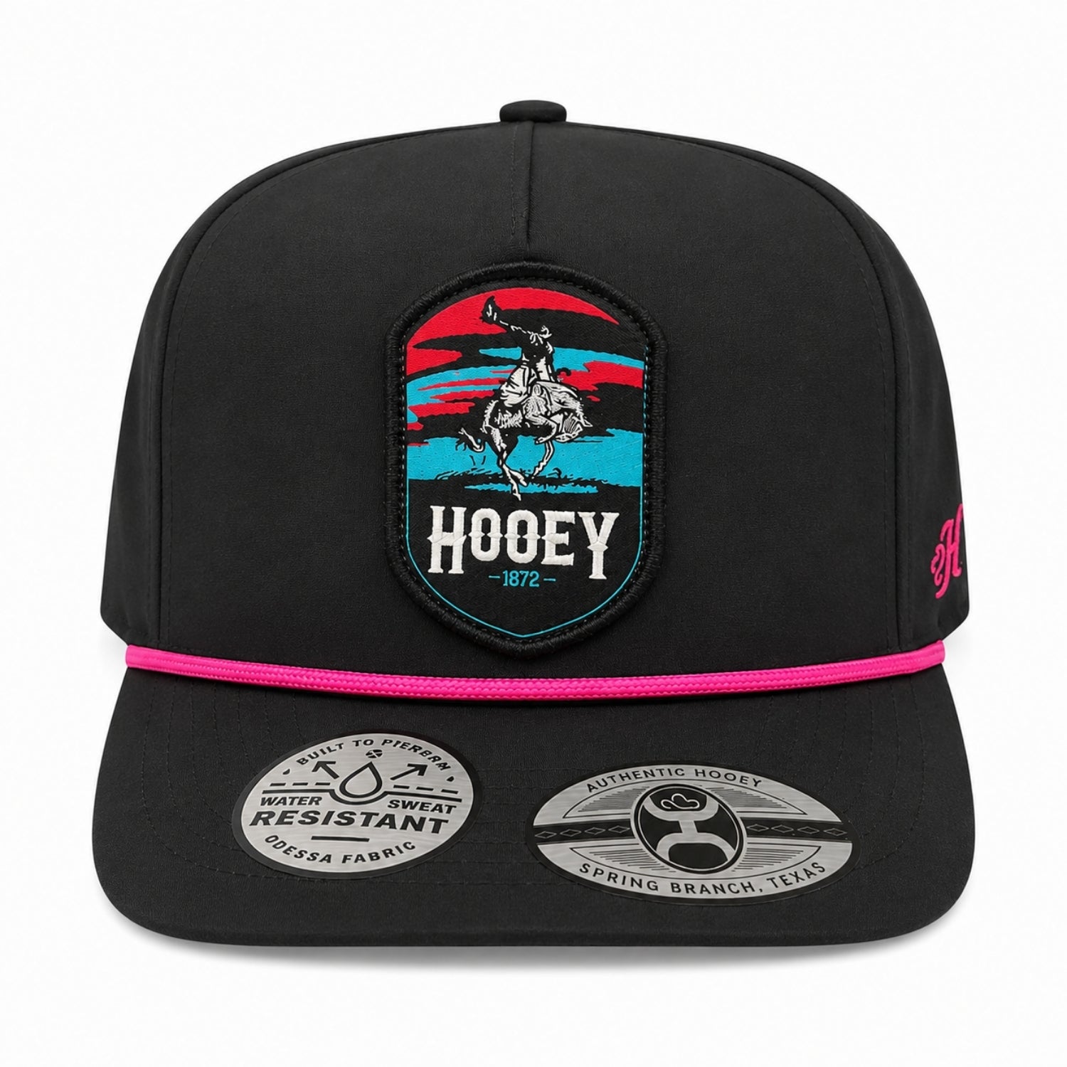 Hooey Men's Rodeo Rider Patch High Profile Snapback Hat, Black/Pink