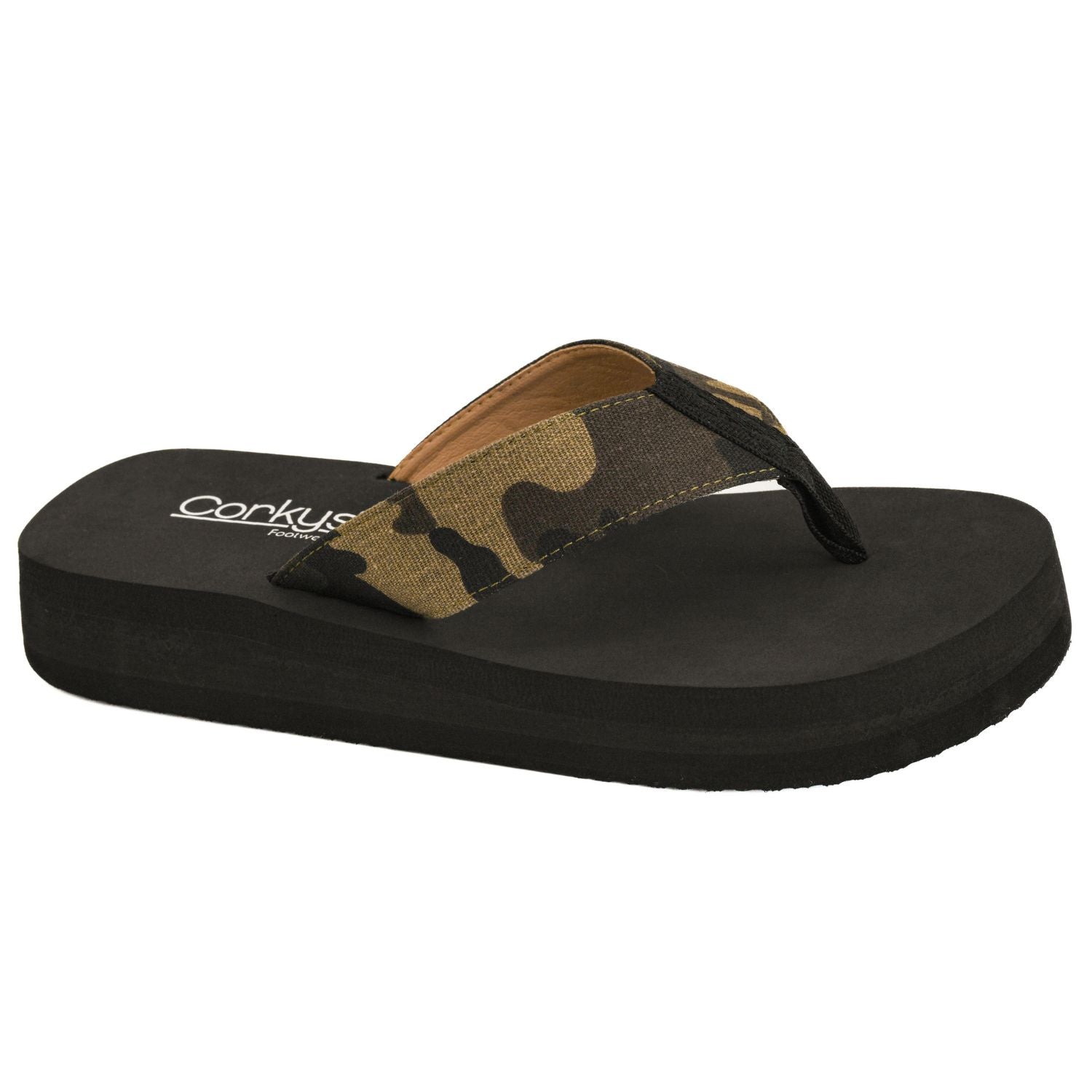 Corkys Womens Overboard Flip Flop Sandals, Camo