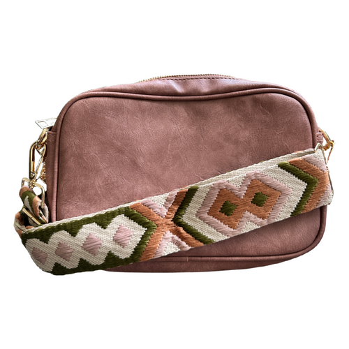 Pink Sherpa Purse with Adjustable Removable Crossbody Strap, Gold Hardware