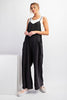 Easel Womens Mineral Washed Cotton Wide leg Jumpsuit Overall, Black