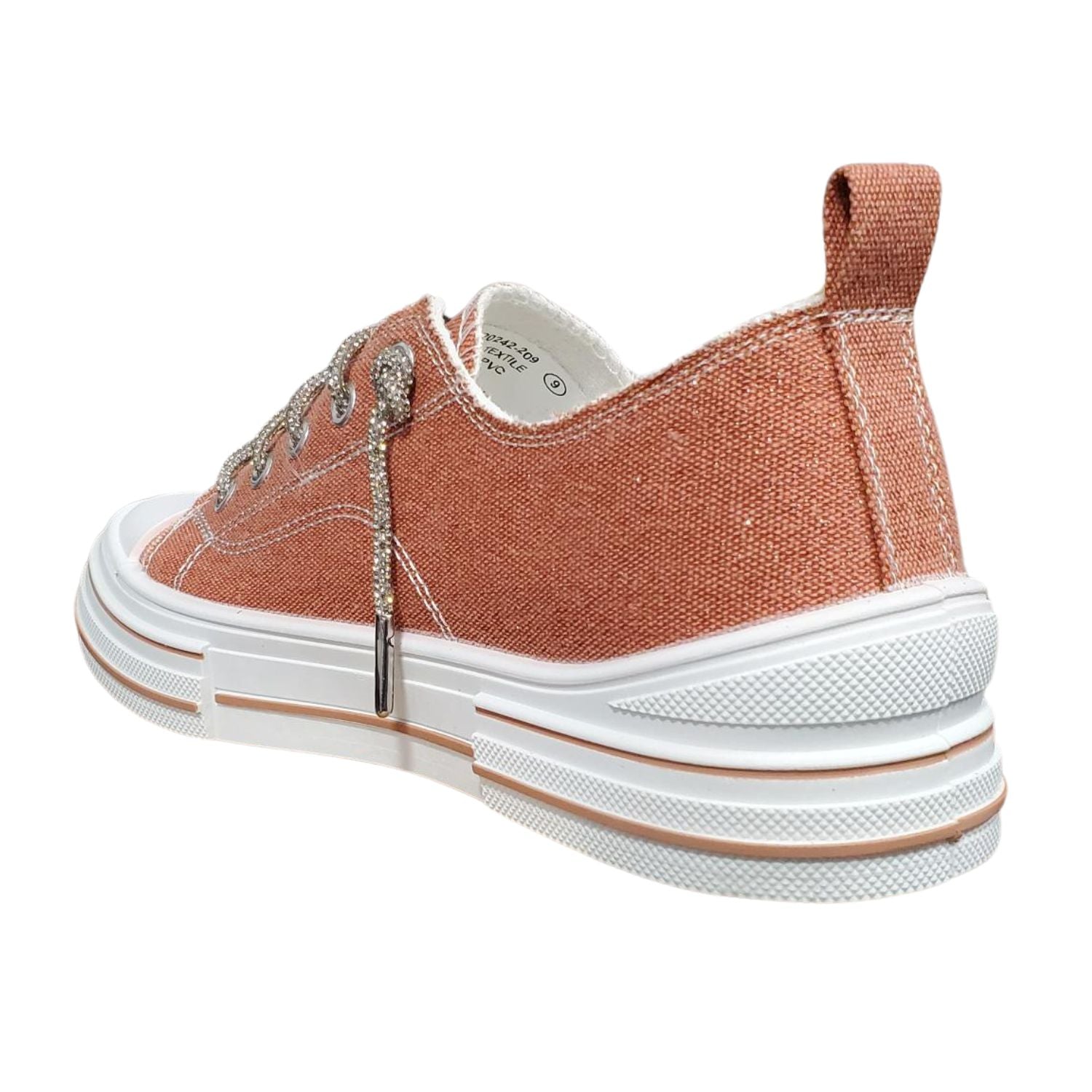 Very G Womens Aman Sparkle Lace Up Canvas Sneaker, Rust