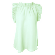 Blu Pepper Womens Blouse, Ruffle Sleeveless Top, Mint