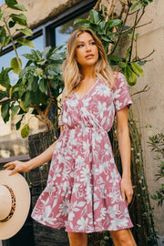 HoneyMe Womens Short Sleeve Floral Print Wrap Dress