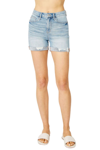 Judy Blue Womens Destroyed Patch Cutoff Bermuda Shorts