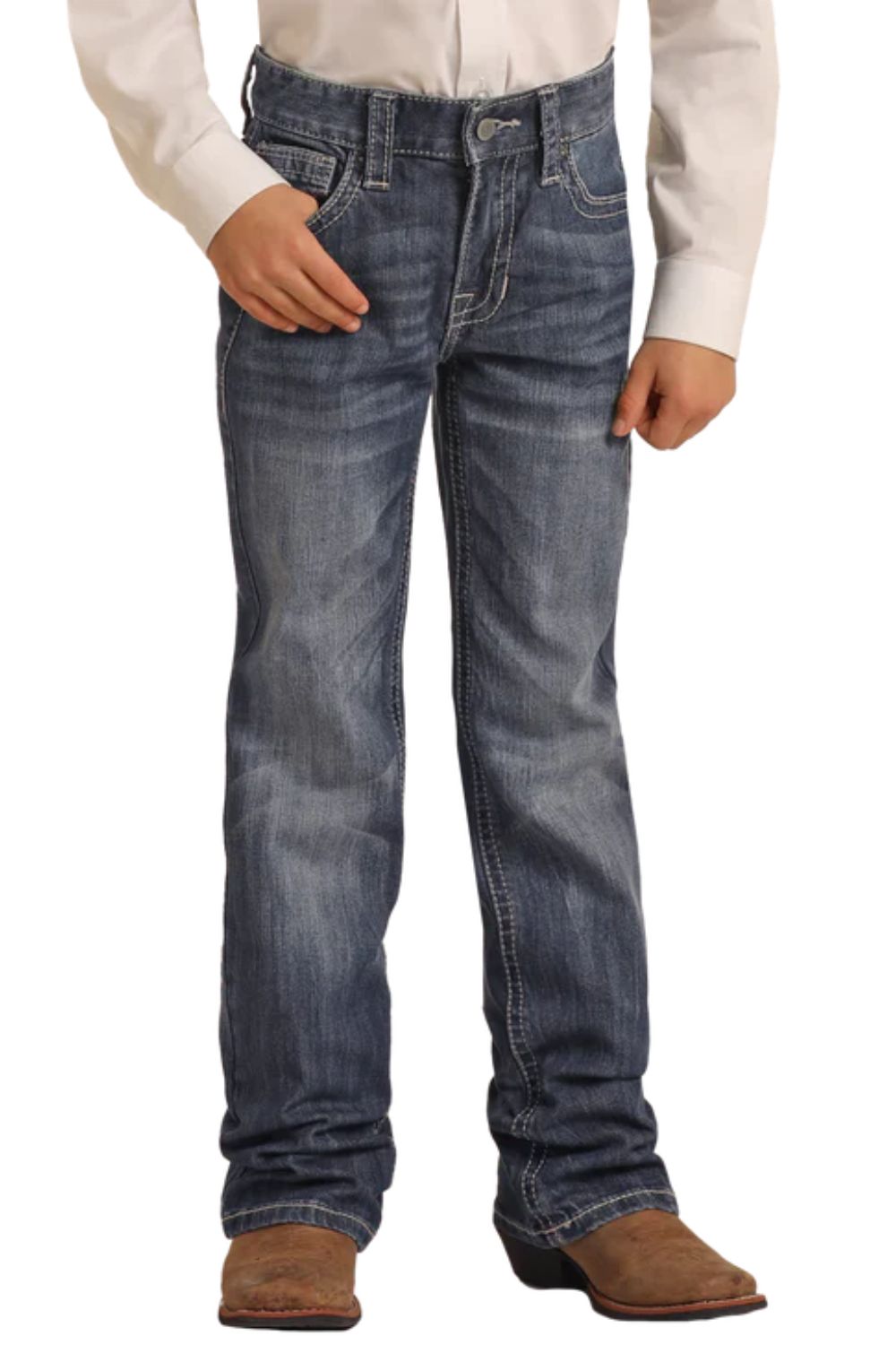 Rock & Roll Denim Boys Light Grey Top Stitching Regular Fit Bootcut Jeans