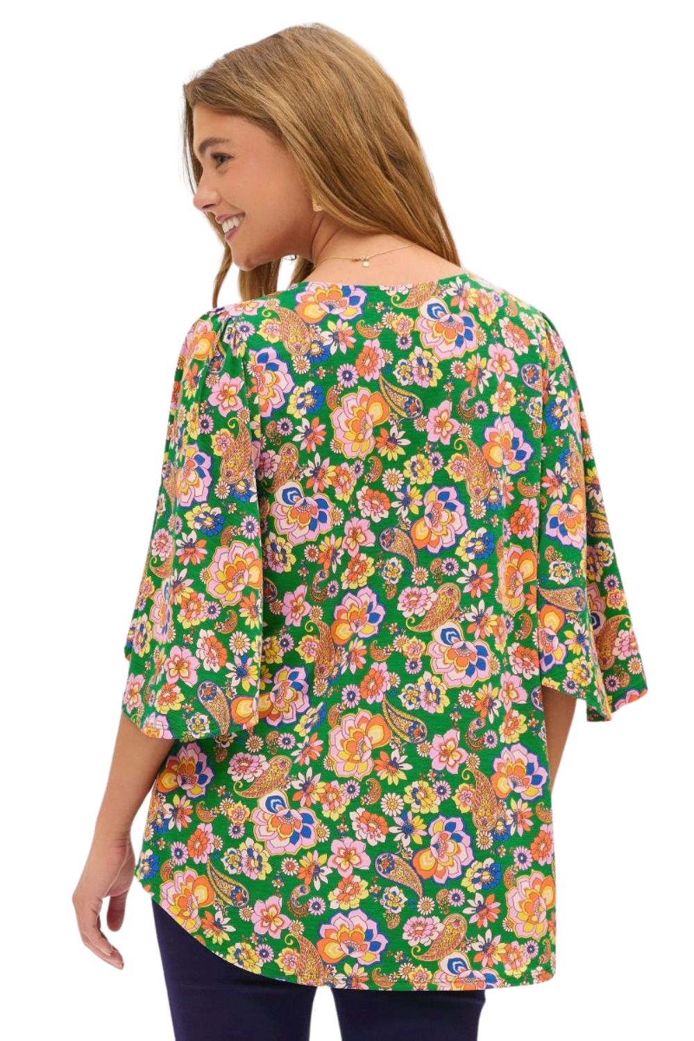 Dear Scarlett Womens V-Neck Half Sleeve Cali Blouse, Kelly Green