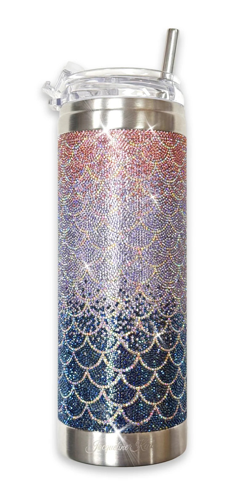 Jacqueline Kent 20oz Mermaid Crystal Tumbler with Clear Lid, Straw and Gift Bag