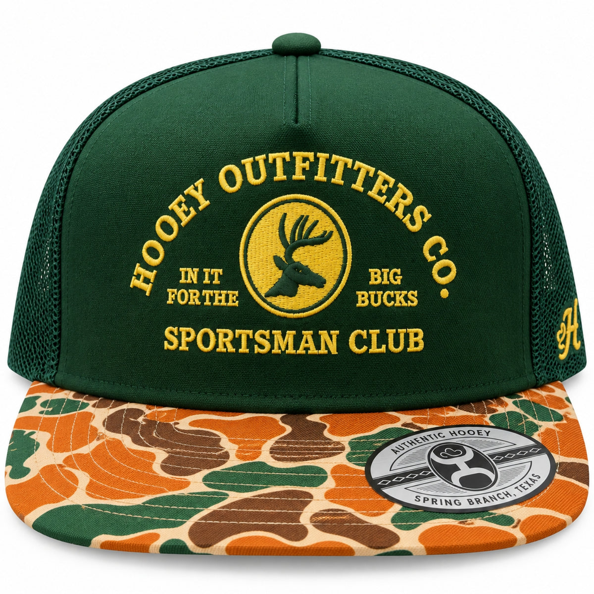 Hooey Men's Sportsman Club Big Bucks Camo Trucker Snapback Hat, Green/Multi