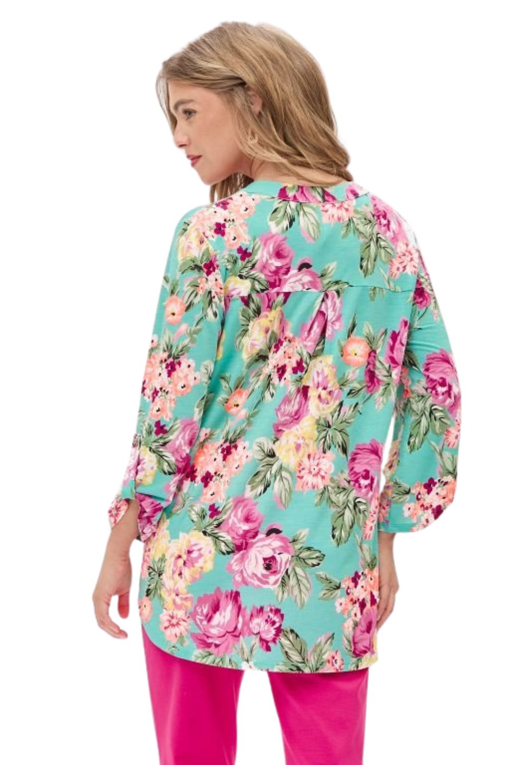 Dear Scarlett Womens Lizzy Relaxed Flowy High Low Blouse, Turquoise