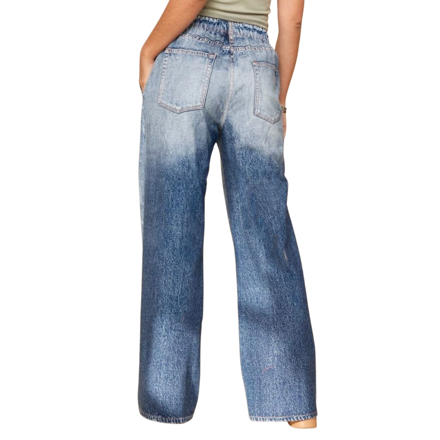 Dear Scarlett Womens Wide Leg Pull-On Zenim Pants, Classic Denim