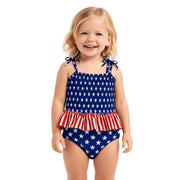 Heat Swimwear Toddler Girls American Flag Smocked One Piece Ruffle Swimsuit