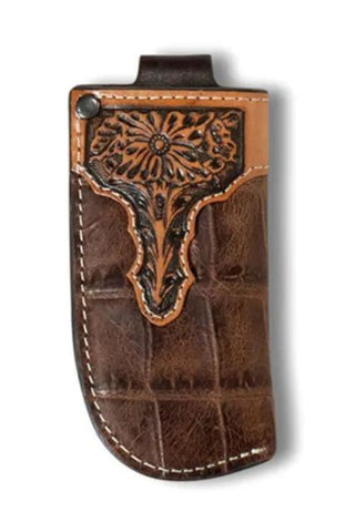Ariat Tooled Feather with Silver Concho Belt Clip Knife Sheath (Tan)