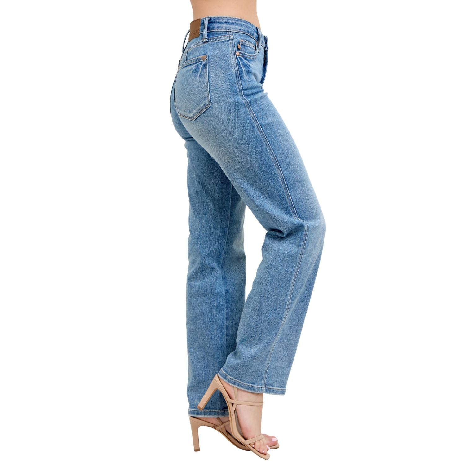 Judy Blue Womens Petite Tummy Control Vintage Wash Straight Jeans
