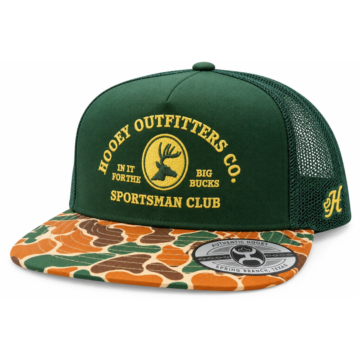 Hooey Men's Sportsman Club Big Bucks Camo Trucker Snapback Hat, Green/Multi