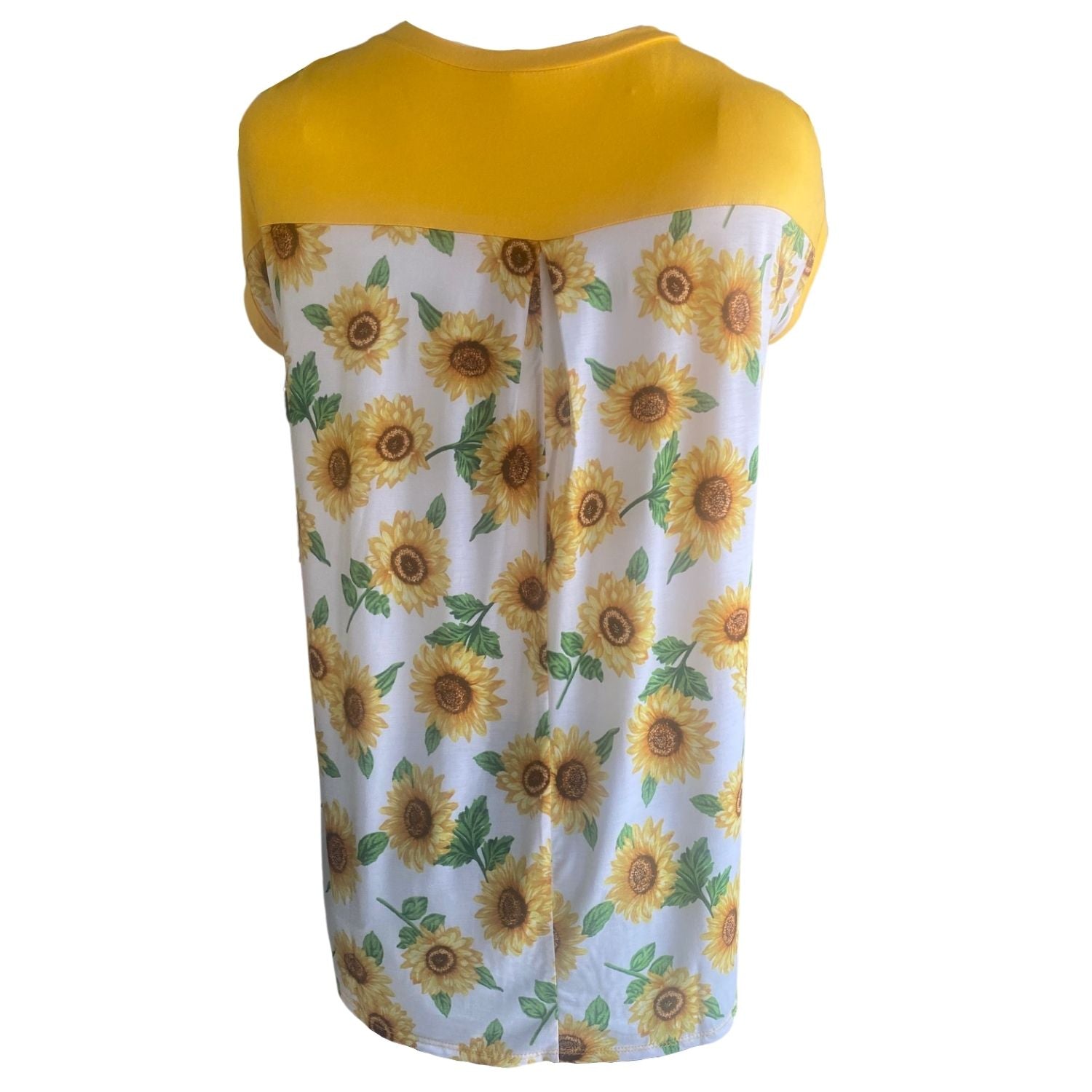 HoneyMe Womens Sunflower Print Rolled Short Sleeve Top