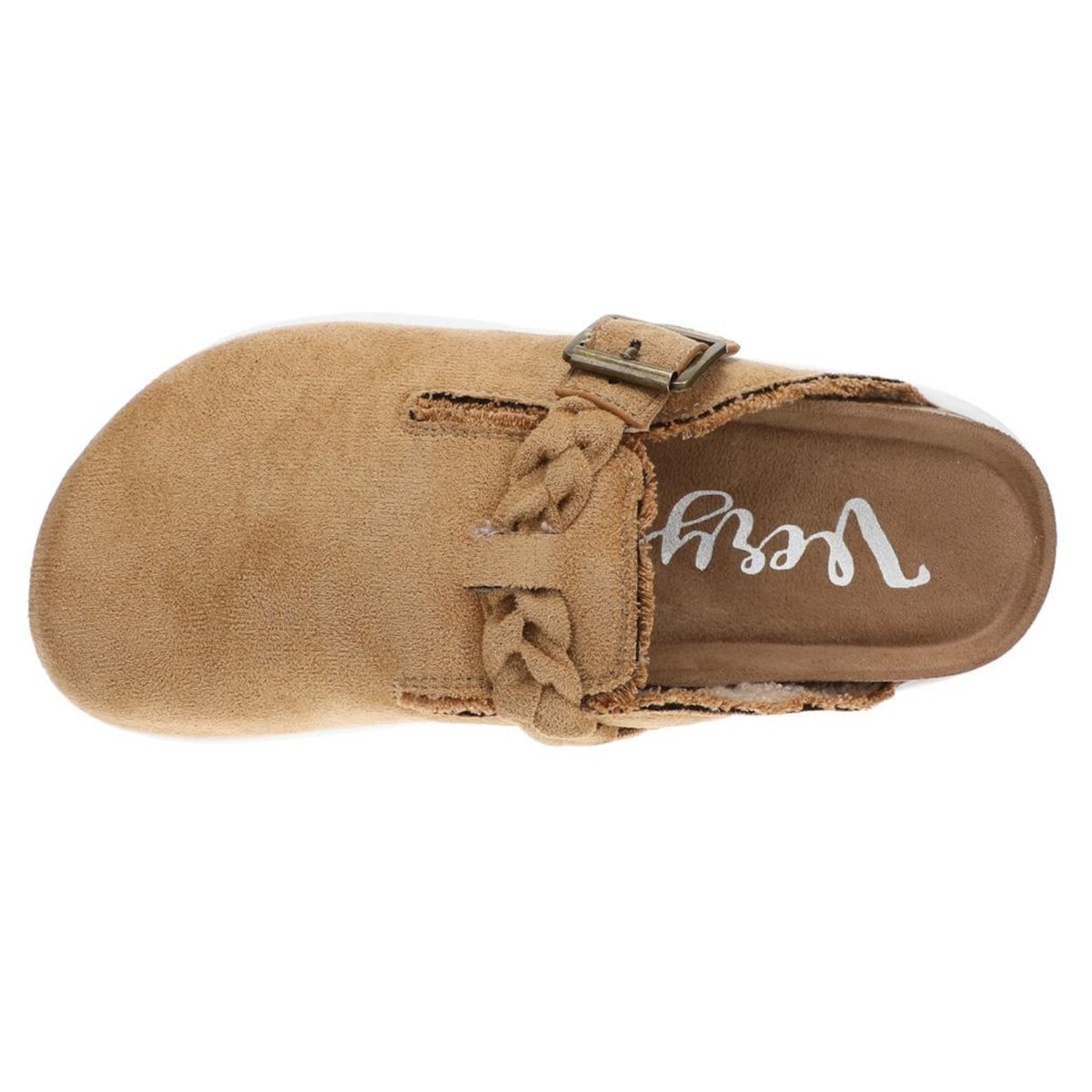 Very G Women's Cali Faux Suede Braided Buckle Platform Mules, Sand