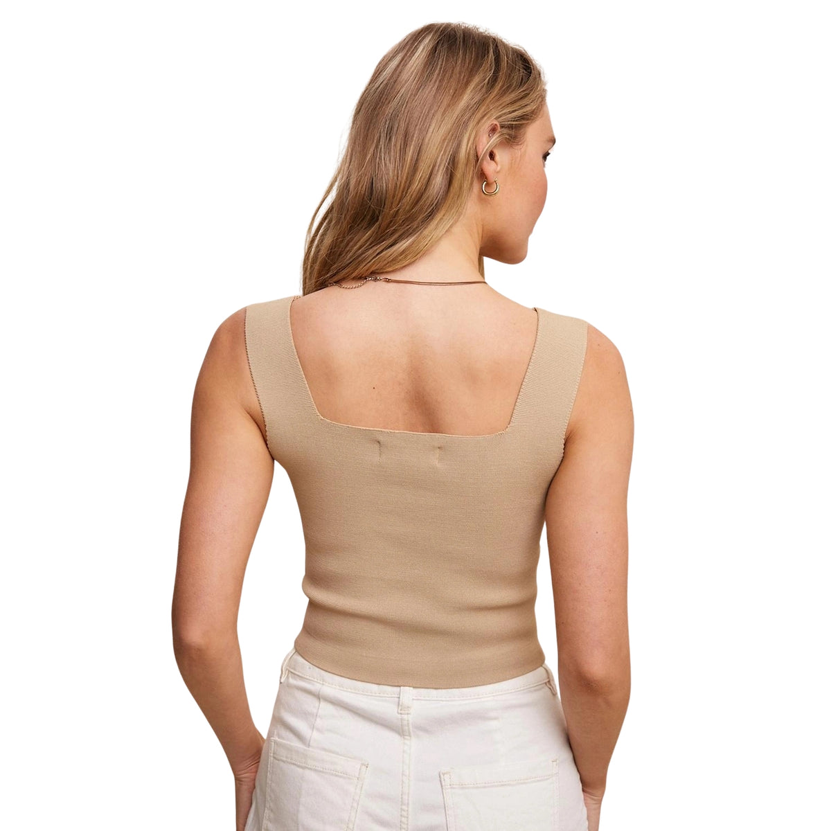 Listicle Women's Square Neck Bandage Knit Cropped Brami Top, Taupe