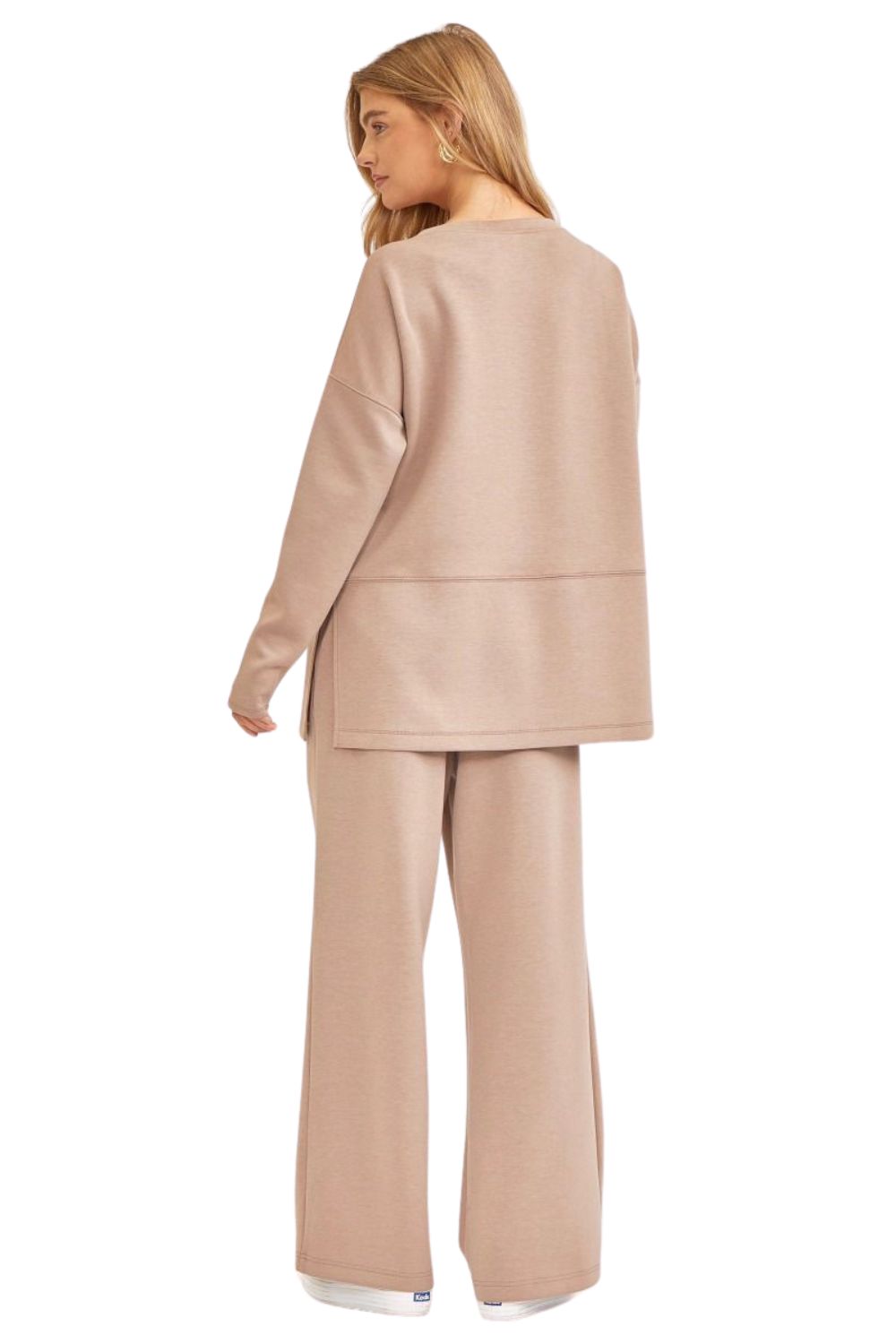 Dear Scarlett Womens Greece Long Sleeve Top with Pants Travel Set, Cappuccino