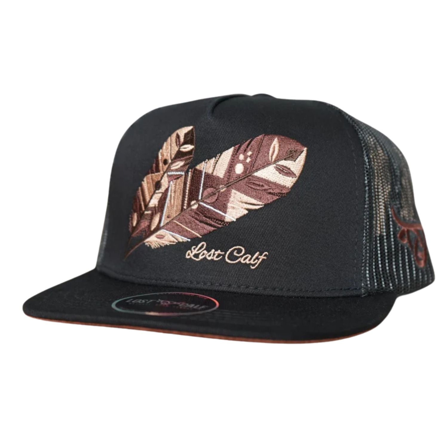 Lost Calf Mens Tribe Brown Flat Bill Adjustable Snapback Cap Hat, Black