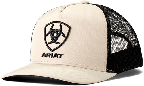 Ariat Mens Embroidered Shield Logo Adjustable Snapback Cap Hat (Khaki/Black)