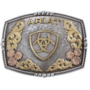 Ariat Unisex Rectangle Multi Finish Antique Shield Logo Belt Buckle (Silver/Gold)