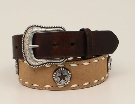 Nocona Mens Embossed Tabs Star Conchos Buck Lacing Belt, Brown, 36