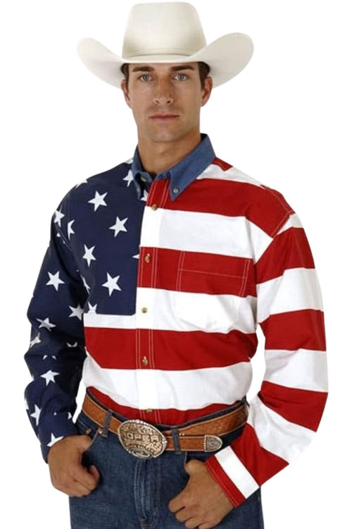 Roper Mens Western USA Flag Long Sleeve Button Up Shirt