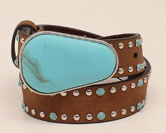 Angel Ranch Kids 1 1/4" Turquoise Stained Edge Stone Belt, Missing 1 Stone, 22