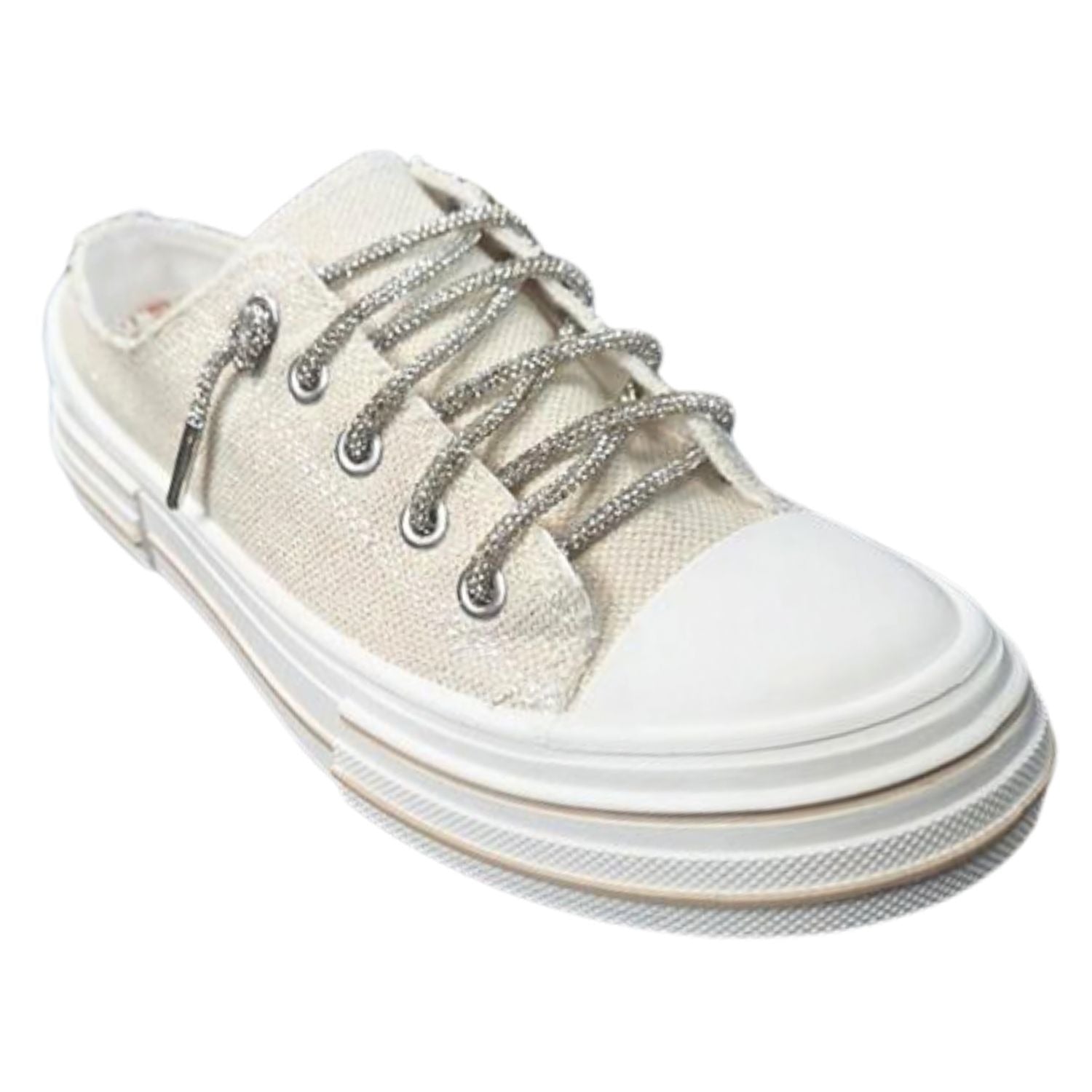 Very G Womens Aman Slip On Platform Sparkle Canvas Sneaker, Natural