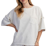 Easel Womens Oversized Drop Shoulder Washed Terry Boxy Top- Natural