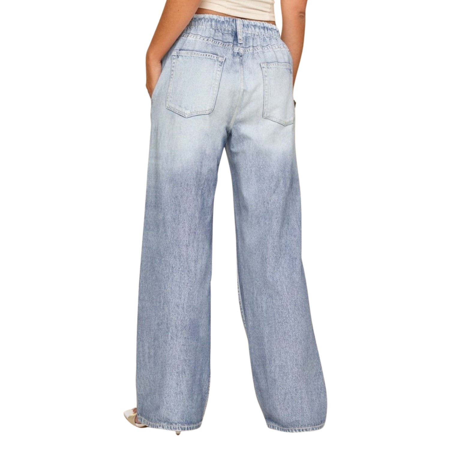 Dear Scarlett Womens Wide Leg Pull-On Zenim Pants, Light Denim