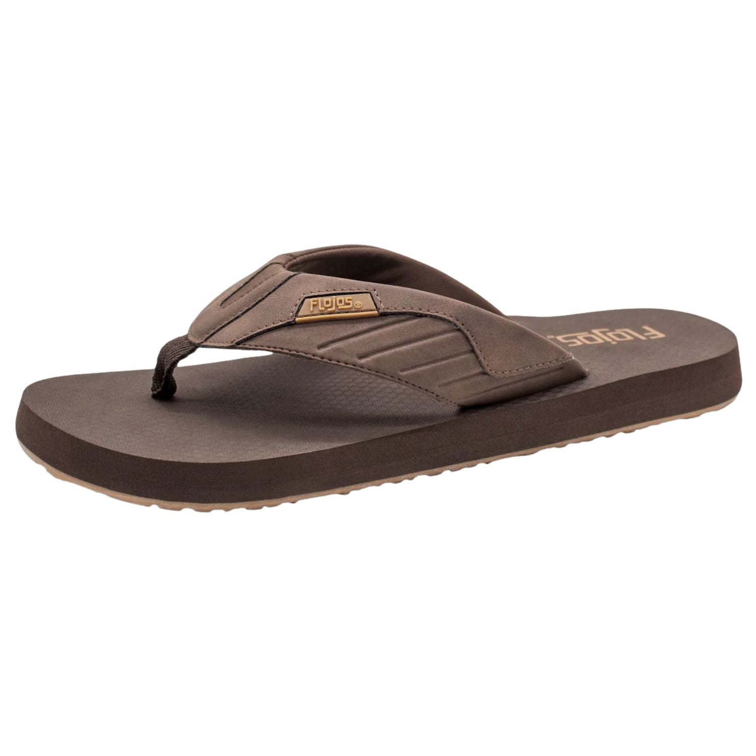 Flojos Mens Ancho Wide Fit Debossed Strap Slip On Flip Flop Sandals, Brown/Gum