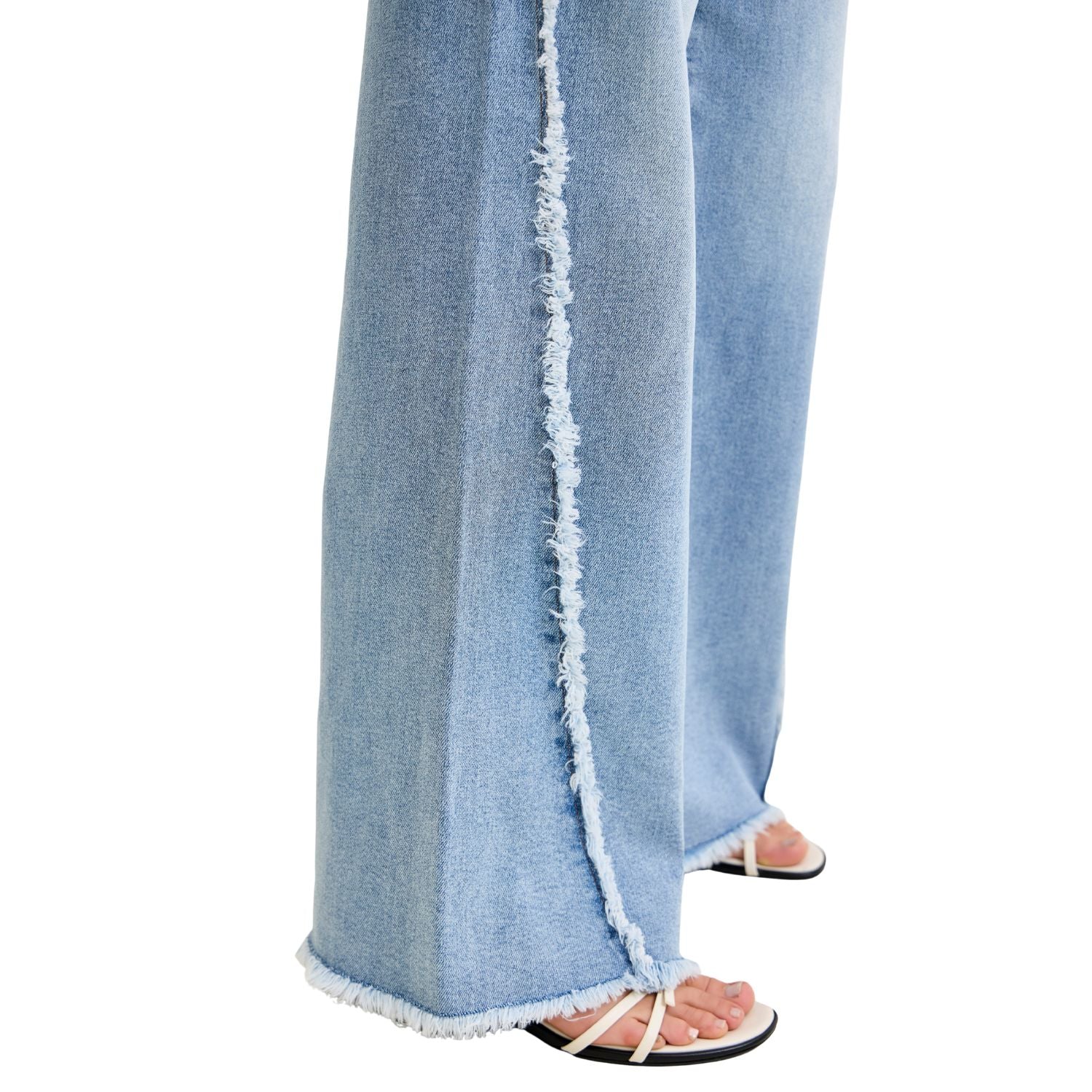 Judy Blue Womens High Waist Retro Wide With Raw Twisted Outseam- Light Wash