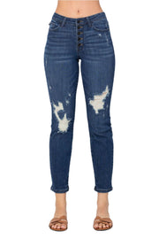 Judy Blue Womens High Waist Zigzag Button Fly Destroyed Boyfriend Jeans