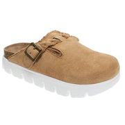 Very G Women's Cali Faux Suede Braided Buckle Platform Mules, Sand