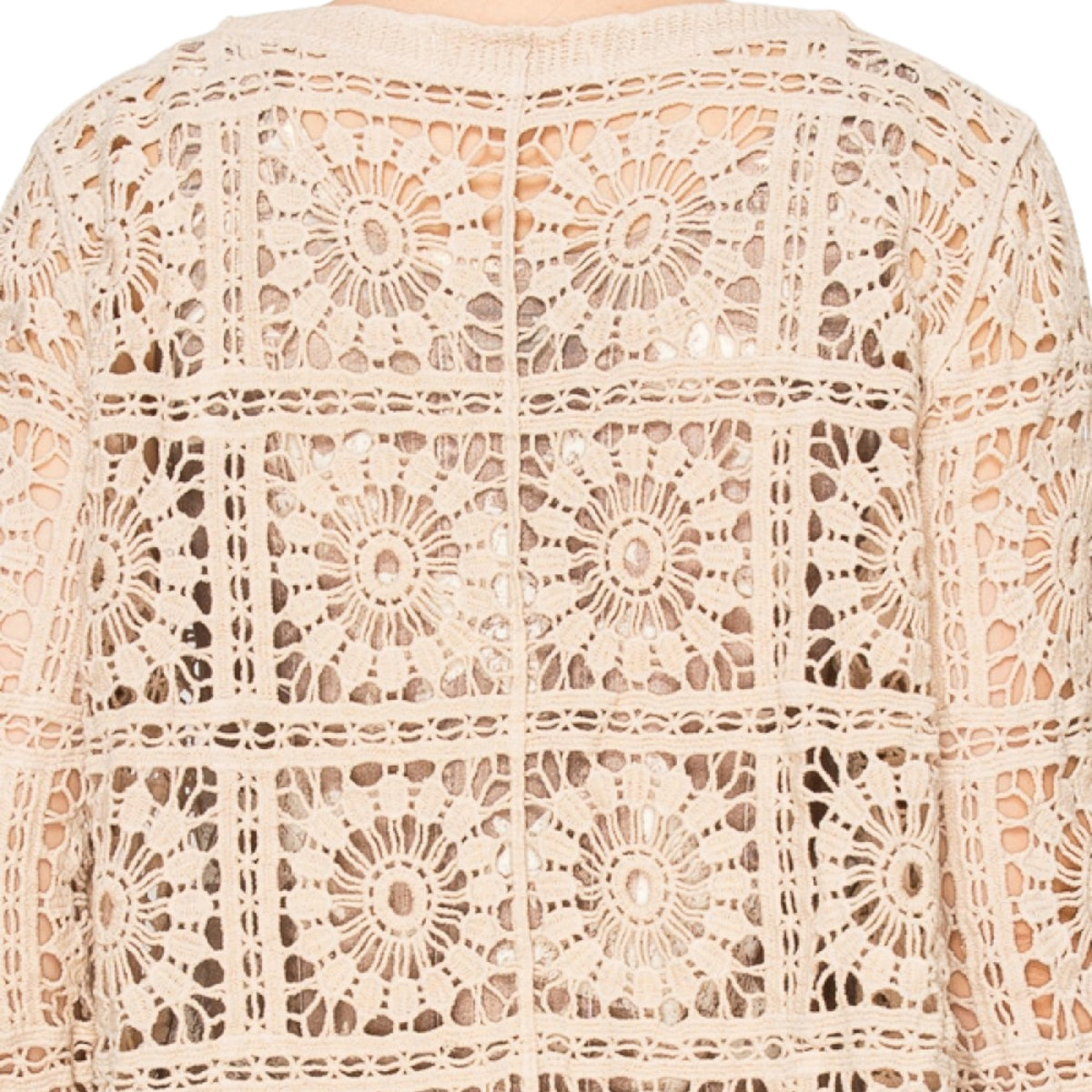 Origami Women's Short Crochet Button Front Cardigan, Taupe