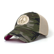 Shady Lady Girls Camo Peace Sign Print Trucker Hat Kids Adjustable Snapback
