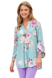 Dear Scarlett Womens Lizzy Relaxed Flowy High Low Blouse, Blue