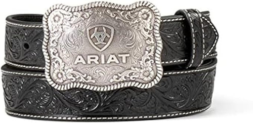 Ariat Mens Straight Floral Buckle Embossed Leather Belt