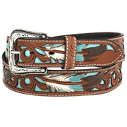 Nocona Mens Tooled Feather Inlay Western Leather Belt