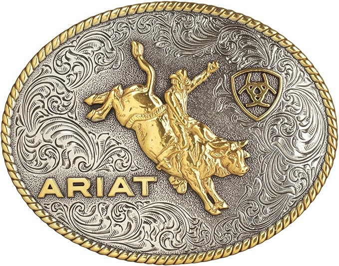Ariat Mens Oval Rope Edge Bull Rider Motif Belt Buckle