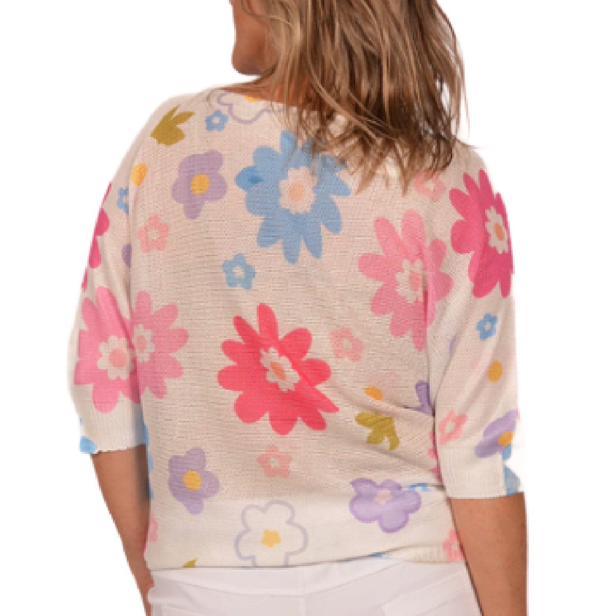 Catherine Lillywhite's Women's Pink Daisy Print Knit Top, Made in Italy, OS