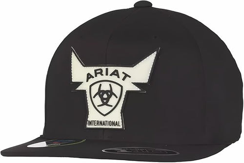 Ariat Mens Flexfit 110 Glow in the Dark Bull Logo Snapback Cap Hat (Black)