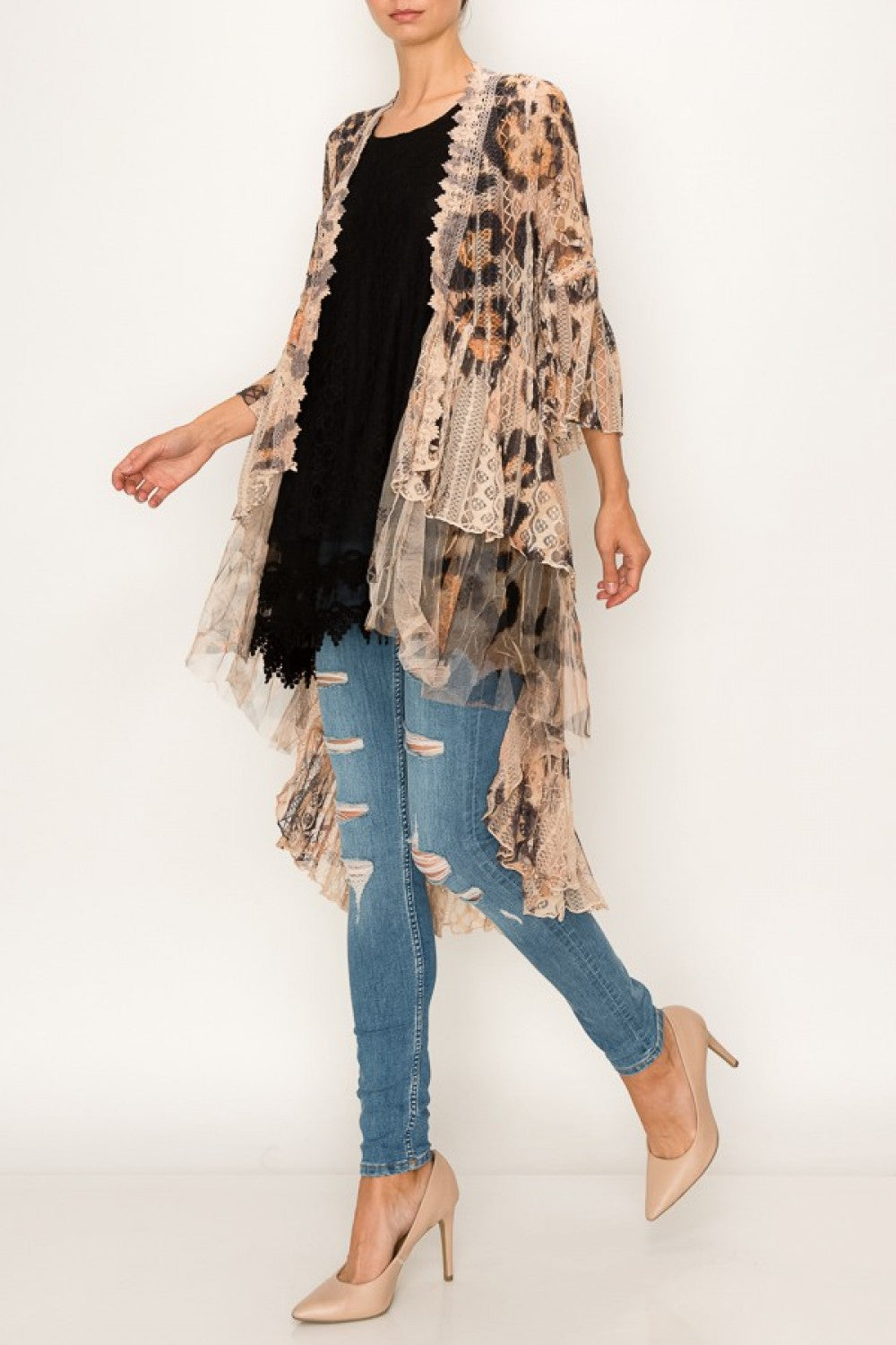 Origami Womens All Lace High Low Duster Cardigan