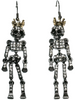 Crystal Crowned Skull Pave Rhinestone King Skeleton Earrings, Black Silver Toned