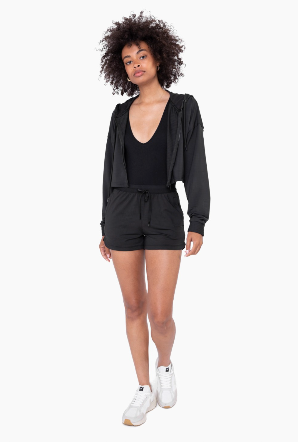 Mono B Active Cropped Jacket with Textured Interior, Black