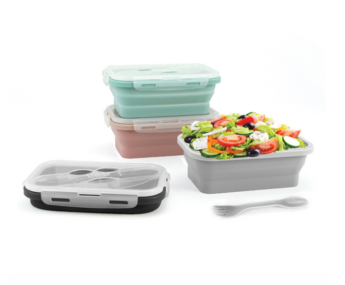Krumbs Kitchen Essentials Silicone Collapsible Lunch Container with Spoon/Fork