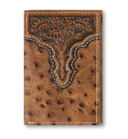 Ariat Mens Ostrich Floral Embossed Leather Trifold Wallet